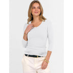 Anrabess Womens 3/4 Length Sleeve Ribbed Knit Tops&Shirts, V Neck Slim Fit Soft Medium Stretch, Summer Casual Basic Outfits
