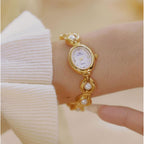 Gosasa Vintage Pearl Bracelet Watch For Women Elegant Small Oval Dial Jewelry Waterproof Dainty Ladies Gift Watch For Mom Wife