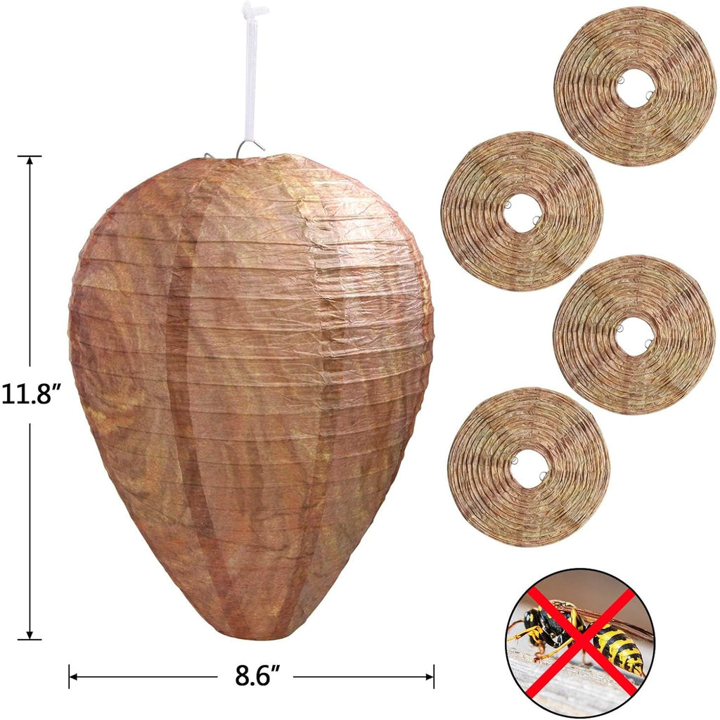 4 Pack Wasp Nest Decoy Hanging Wasp Nest Stay Away From Wasps Hornets Yellow Jackets | Handmade Paper Hive Model, Realistic Beehive Decoration, For Eaves/Courtyard/Pool Areas, Hanging Design, Easy Mount