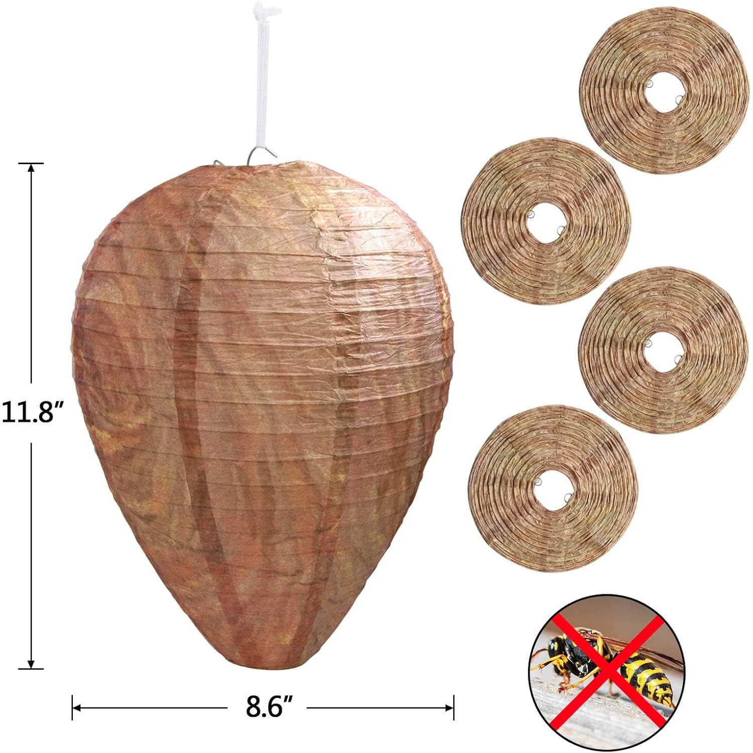 4 Pack Wasp Nest Decoy Hanging Wasp Nest Stay Away From Wasps Hornets Yellow Jackets | Handmade Paper Hive Model, Realistic Beehive Decoration, For Eaves/Courtyard/Pool Areas, Hanging Design, Easy Mount