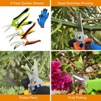 Pruning Shears, 4 Pack Garden Shears With Gardening Gloves, Clippers Handheld, Stainless Steel Garden Snips, Lengnoyp Pruners For Gardening