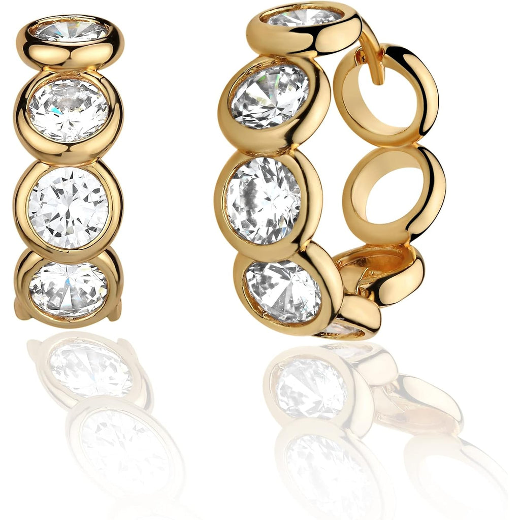 MTMY Huggie Hoop Earrings 14K Gold Plated Cubic Zirconia Dainty Simple Cute Beads Elegant CZ Circle Small Hoop Earring for Women Minimalist Handmade Hypoallergenic Jewelry
