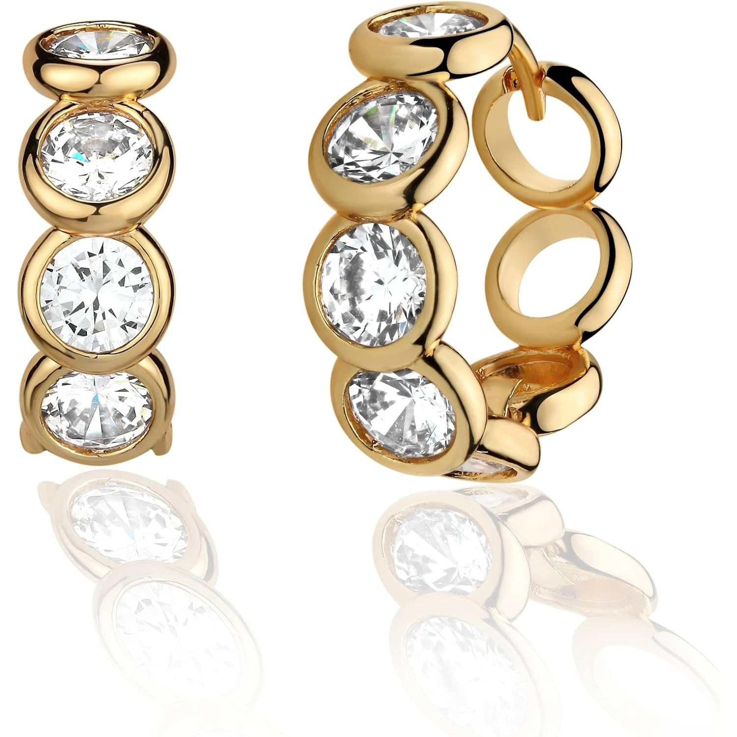 MTMY Huggie Hoop Earrings 14K Gold Plated Cubic Zirconia Dainty Simple Cute Beads Elegant CZ Circle Small Hoop Earring for Women Minimalist Handmade Hypoallergenic Jewelry