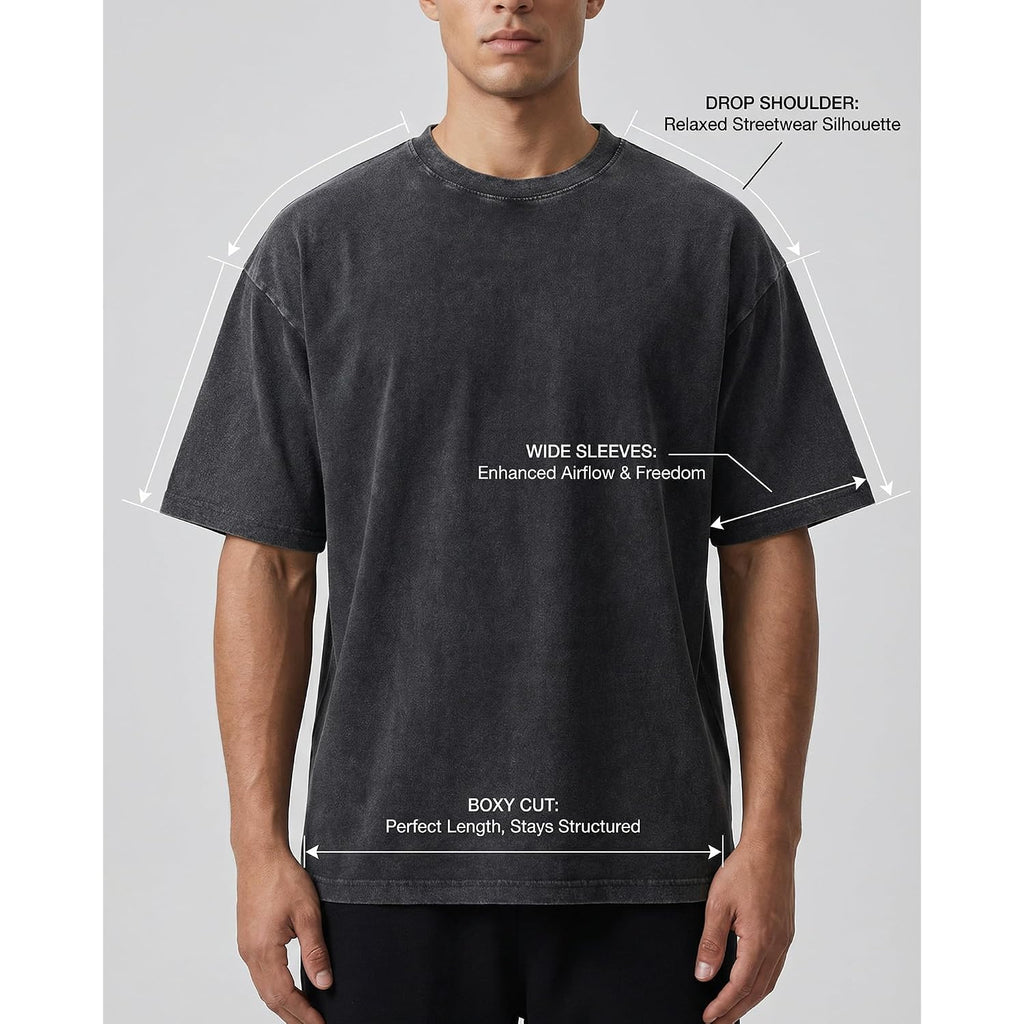 Men'S Oversized T-Shirts Heavyweight Cotton, Unisex Vintage Acid Wash Drop Shoulder Baggy Fit Tee Tops