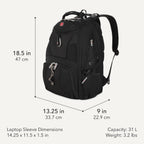 Swissgear 1900 Scansmart Laptop Backpack, Fits Most 17-Inch Laptops, Tsa-Friendly Lay-Flat Design, Rfid Protection, And Tablet Pocket, Black, 31L, 18.5-Inch