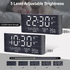 Pplee 8.7Inch Digital Alarm Clock For Bedroom-Digital Clock With Day Of Week Month Year Humidity & Temperature Brightness Snooze 2 Alarm Clock & 2 Usb Charger Desk Clock For Heavy Sleeper