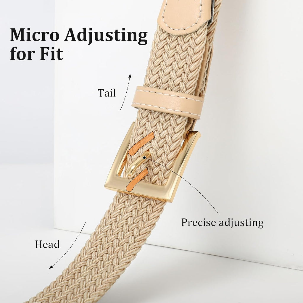 JASGOOD Women Braided Woven Elastic Belt Golf Casual Stretch Belt with Gold Buckle for Ladies Jeans Pants