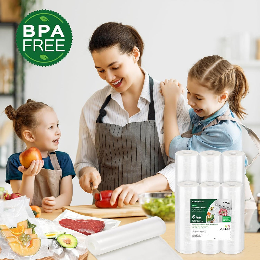 Bonsenkitchen Vacuum Sealer Rolls Bags, 3 Rolls 11"X 20'+ 3 Rolls 8"X 20' | 6 Pack, Commercial Grade, Durable, Bpa-Free, Custom-Size Vacuum Sealer Bags For Dry/Moist Food Storage And Sous Vide, Vb3211