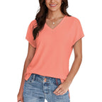 WIHOLL Womens Tops Basic Summer V Neck T Shirts Short Sleeve Dressy Casual Loose Fit Cute Tee Clothes Trendy Fashion Outfits