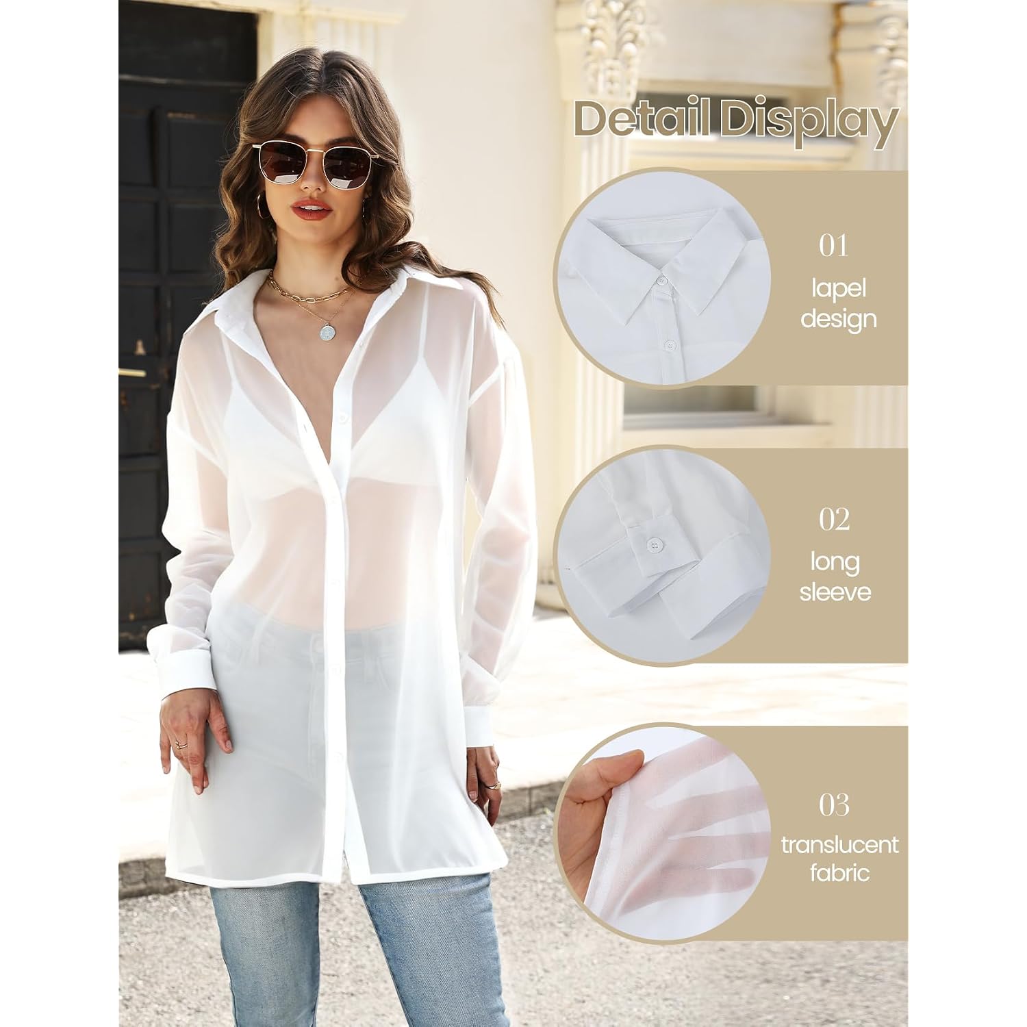 Gihuo Women’ S Sheer Blouse Mid Long Button Down Shirt Mesh Shirt Sexy See Through Top