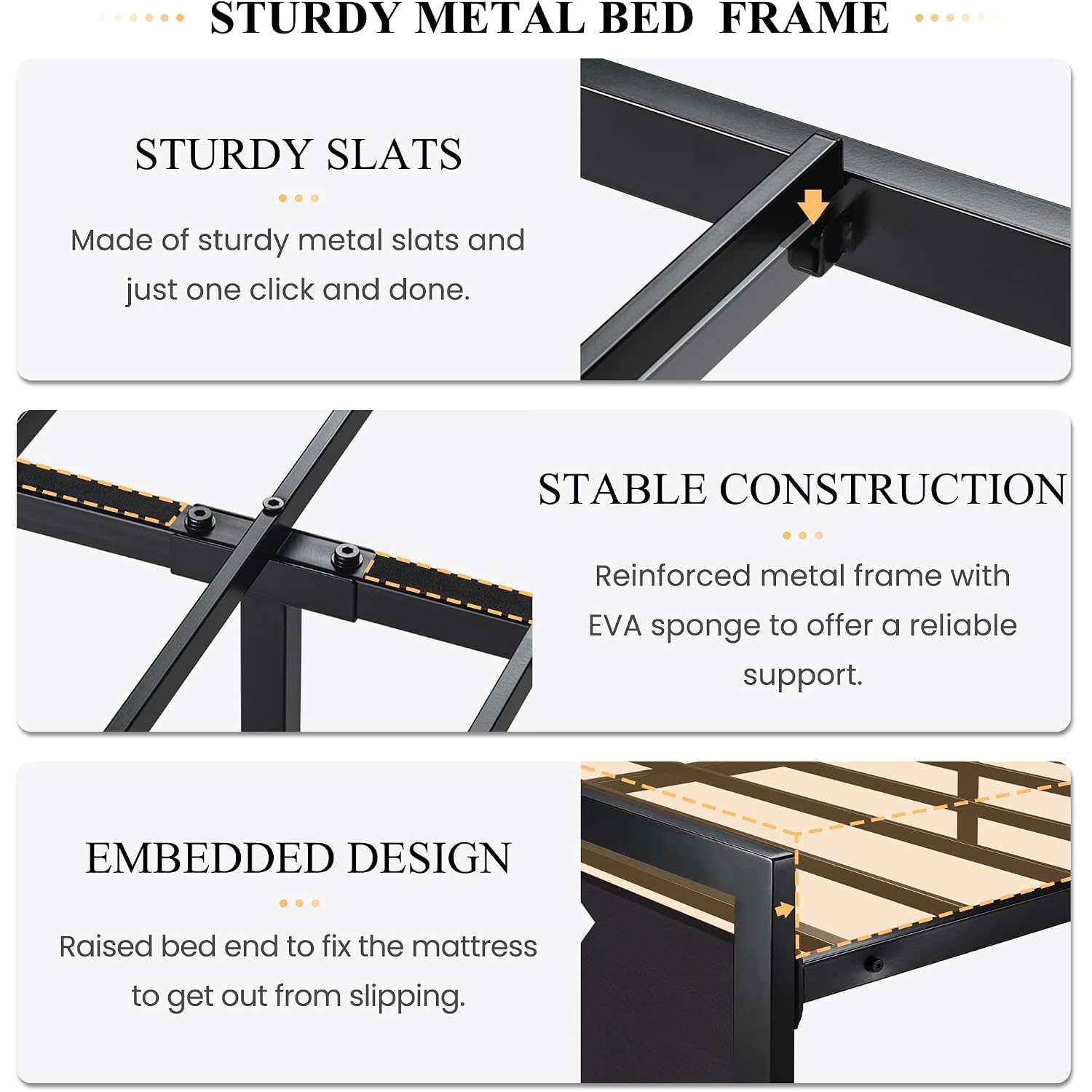 Sha Cerlin Heavy Duty Queen Size Bed Frame With Modern Headboard, Black