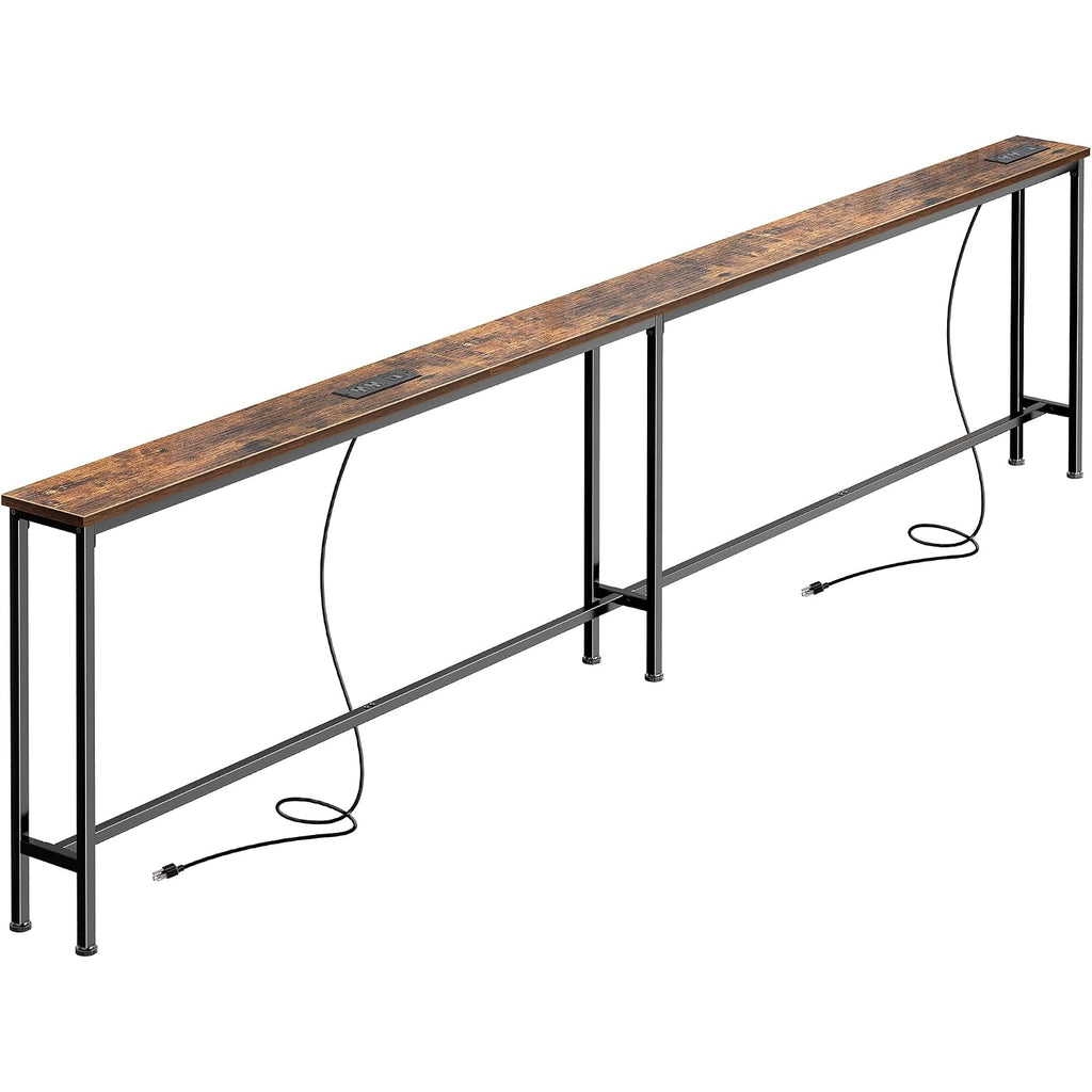 Superjare 102 Inch Sofa Table With 2 Power Outlets And Usb-C Ports, 5.9 Inch Narrow Console Table With Storage, Extra-Long, For Entryway Hallway Couch Behind Sofa, Small Spaces, Rustic Brown