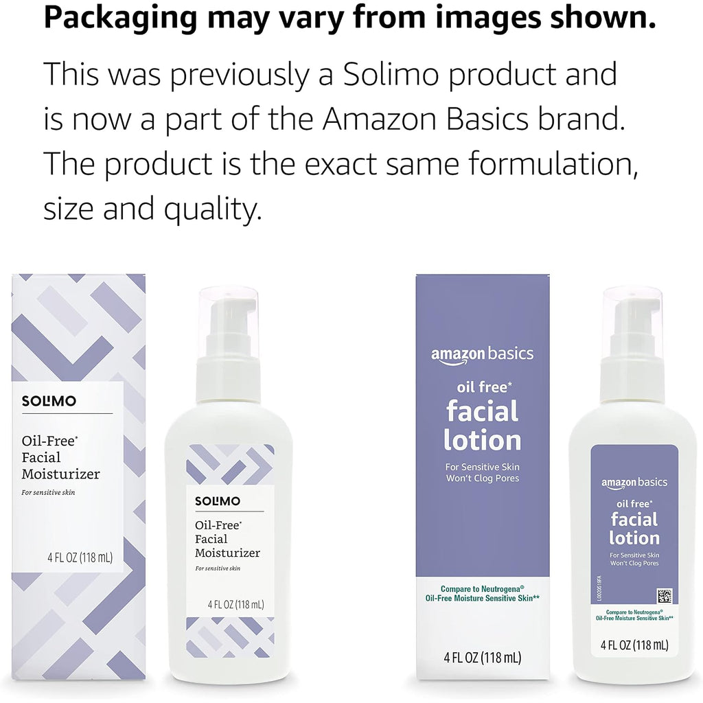 Amazon Basics Oil-Free Facial Moisturizer For Sensitive Skin, Fragrance Free, Non-Comedogenic, 4 Fluid Ounce (Previously Solimo)