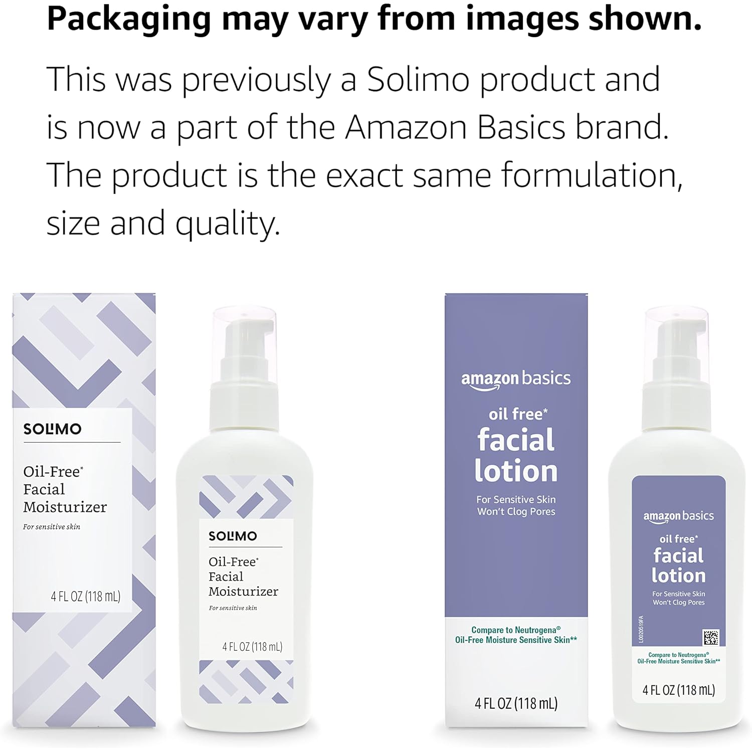 Amazon Basics Oil-free Facial Moisturizer for Sensitive Skin, Fragrance Free, Non-Comedogenic, 4 Fluid Ounce (Previously Solimo)