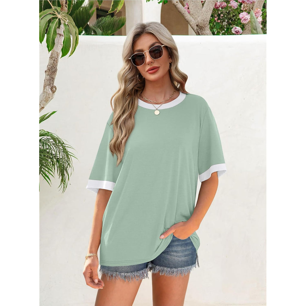 OFEEFAN Summer Tops for Women 2026 Short Sleeve Shirts Dressy Casual Crew Neck Tshirts Fashion Z-light Green
