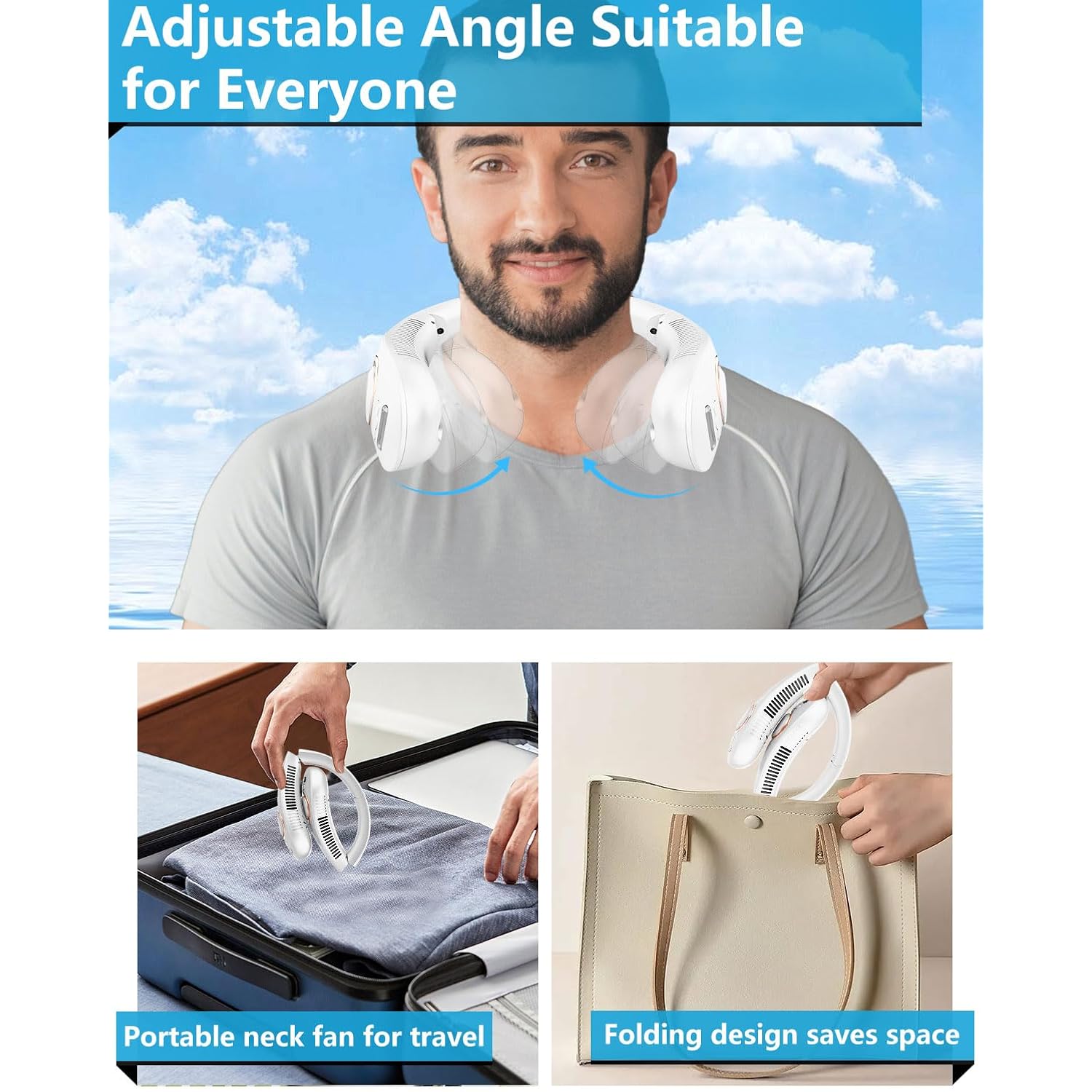 Portable Neck Fans With Mist, Rechargeable 4-9H Lasting Neck Cooling That Blow Cold Air, 5 Speeds & Led Display, Usb-C Bladeless Folding Personal Mister For Kid Adult Indoor Outdoors Sports, White
