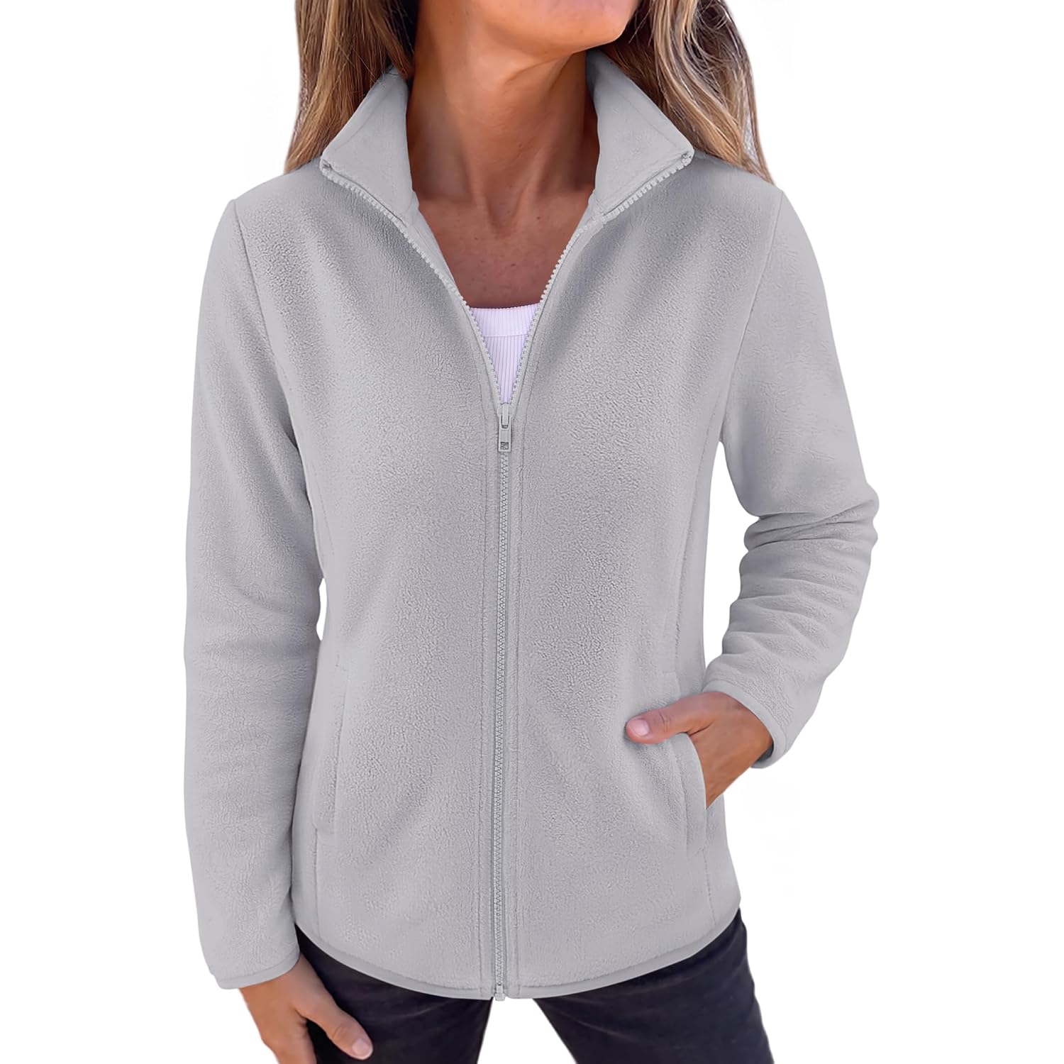 Zeagoo Fleece Jacket For Women Lightweight Full Zip Up Coat With Pockets | Long Sleeve Fleece Jackets Fall Outwear Outfits Hiking Athletic Clothes Warm Winter Clothes