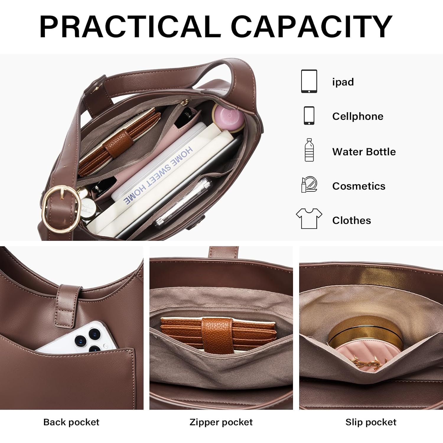 Cluci Womens Purses And Handbags, Soft Vegan Leather Hobo Bags With Adjustable Strap, Lightweight Slouchy Shoulder Bag