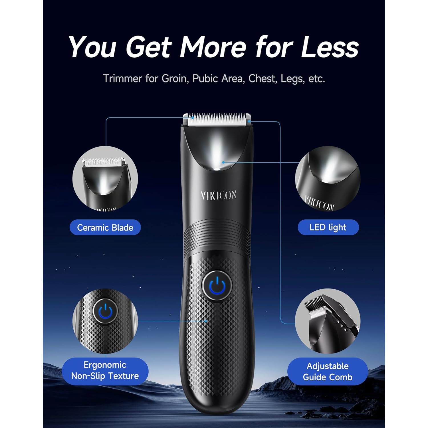 Manscape Trimmer for Men - No Nicks Electric Razor-Shaver for Balls/Pubic/Groin/Legs/Chest Hair Removal w/Light & Ceramic Blade, IPX7 Waterproof Full Body Hair Groomer USB-C Charging, Gifts for Men