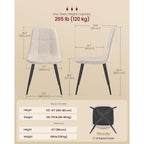 Vasagle Dining Chairs, Set Of 4 Dining Room Chairs, Metal Frame, Adjustable Feet, Easy To Clean, Chenille Fabric, Glacier-Textured Synthetic Leather, For Kitchen, Cream White Ukdc188W01