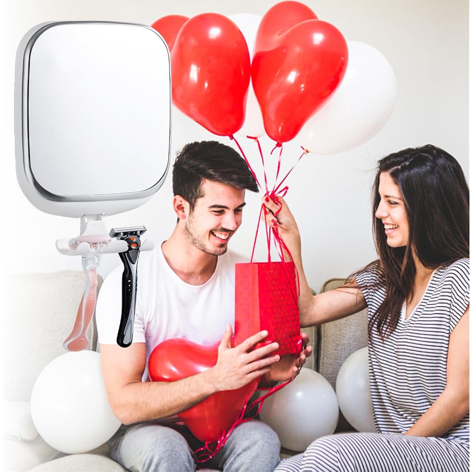 TAILI Shower Mirror Fogless for Shaving, Anti Fog Shaving Mirror with Razor Holder NO-Drilling,Removable,Shatterproof & Waterproof,Wall Mounted Bathroom Accessories with Powerful Suction(White)