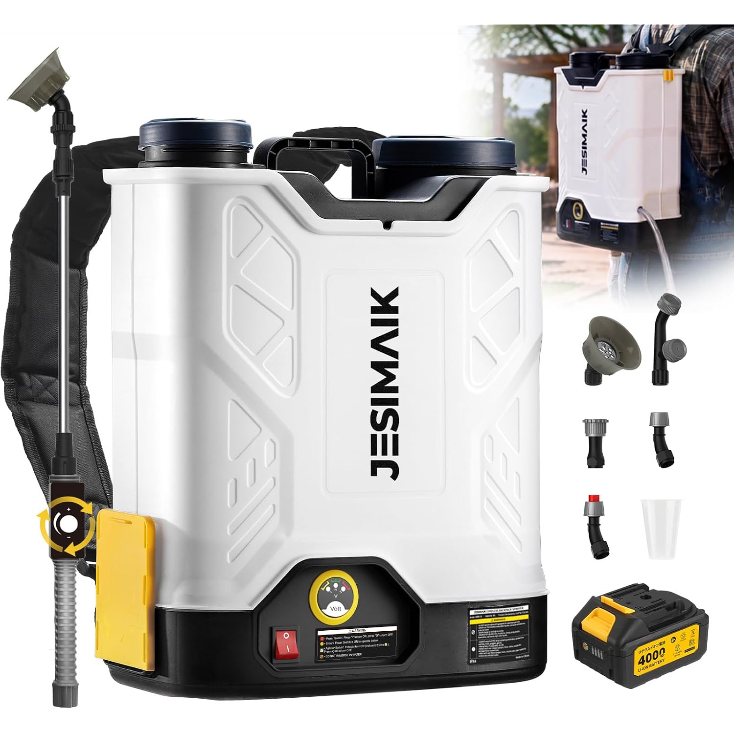 Jesimaik Battery Powered Backpack Sprayer, 120 Psi Handle-Mounted Pressure Control, 4.8 Gallon, 4.0Ah Battery Operated Weed Sprayer With Telescopic Wand & 5 Nozzles For Weed, Lawn & Garden