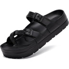 Womens Arch Support Platform Sandals Comfort Slides Thick Soles Flat Sandals With Adjustable Buckle & Ultra Cushion