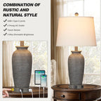 Cinsary 25" Farmhouse Jar Table Lamps Set Of 2, 3 Way Touch Control Rustic Bedside Lamps With Usb A+C Ports & Ac Outlet, Pot Nightstand Lamps For Bedroom Living Room (Led Bulbs Included)
