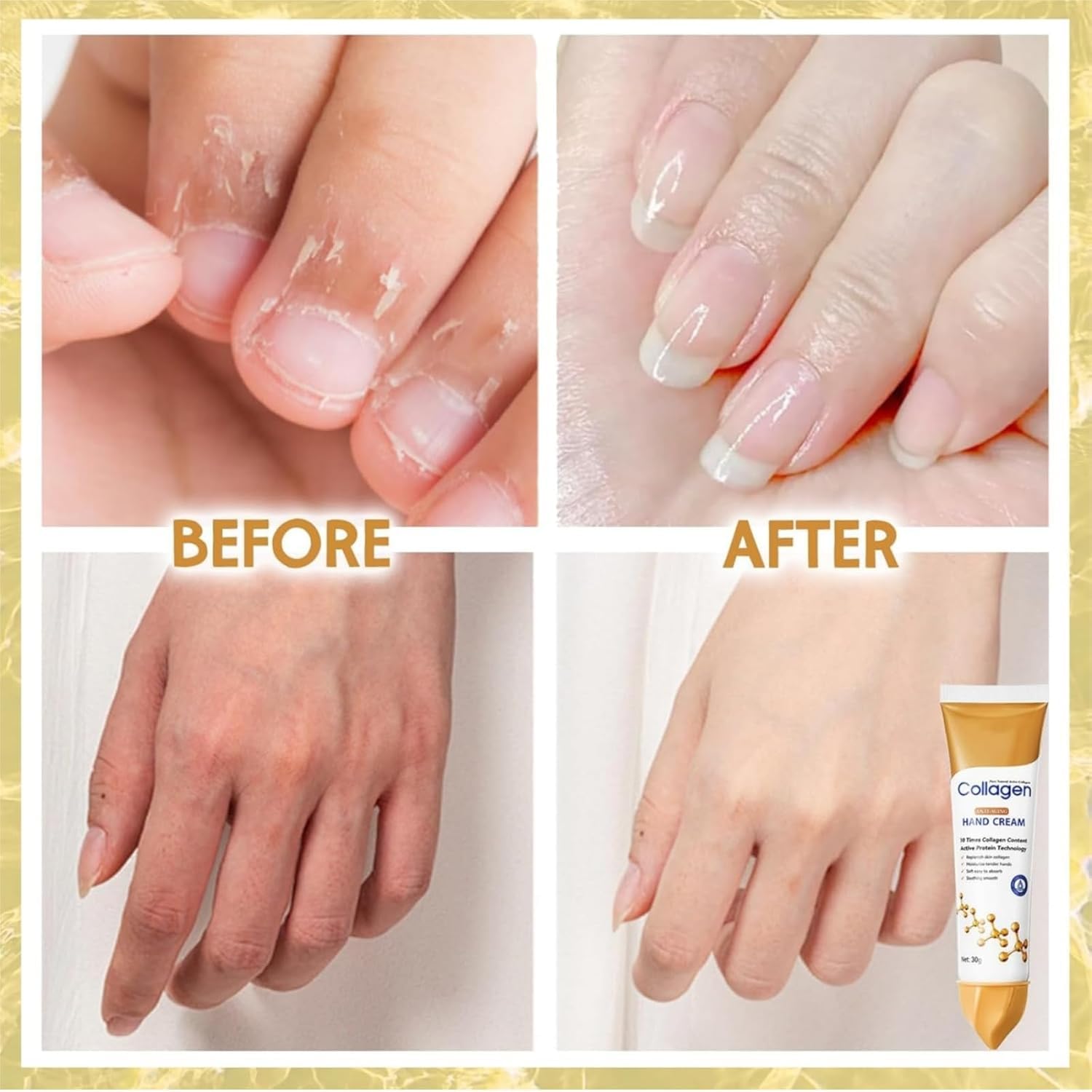 Anti-Aging Collagen Hand Cream for Women ＆ Men, Working Hand Cream for Dry Cracked Hands, Fast Repair Lotion Travel Size for All Skin Types, Crema Para Manos Resecas, 2PCS