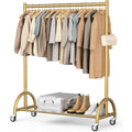 Misslo Heavy Duty Clothing Rack With Wheels Rolling Clothes Racks For Hanging Clothes, Coats, Garment, Dress, Gold