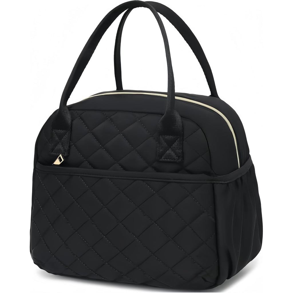 Lunch Box For Women Insulated Lunch Bag Lunchbox Cooler Thermal Leakproof Quilted Reusable Lunch Tote Bag For Work School Travel Picnic (Black)