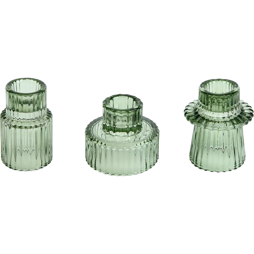 Vixdonos Taper Glass Candlestick Holders Tealight Candle Holders for Table Centerpieces, Wedding Decor and Dinner Party (3 Pcs, Green)