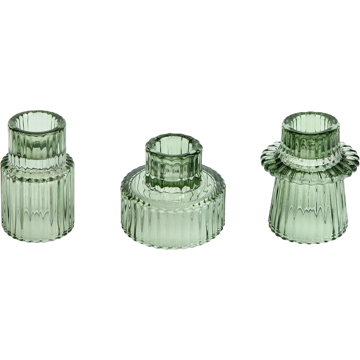Vixdonos Taper Glass Candlestick Holders Tealight Candle Holders for Table Centerpieces, Wedding Decor and Dinner Party (3 Pcs, Green)