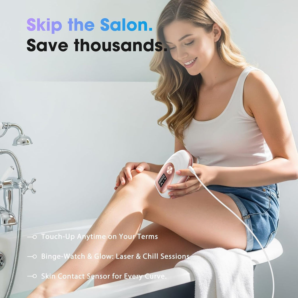 IPL Laser Hair Removal Device for Women & Men - Home 45°F Ice-Cooling Contact for Painless & Long-Lasting Results, 86% Hair Reduction in 3 Weeks for Full Body & Bikini Line, Gold