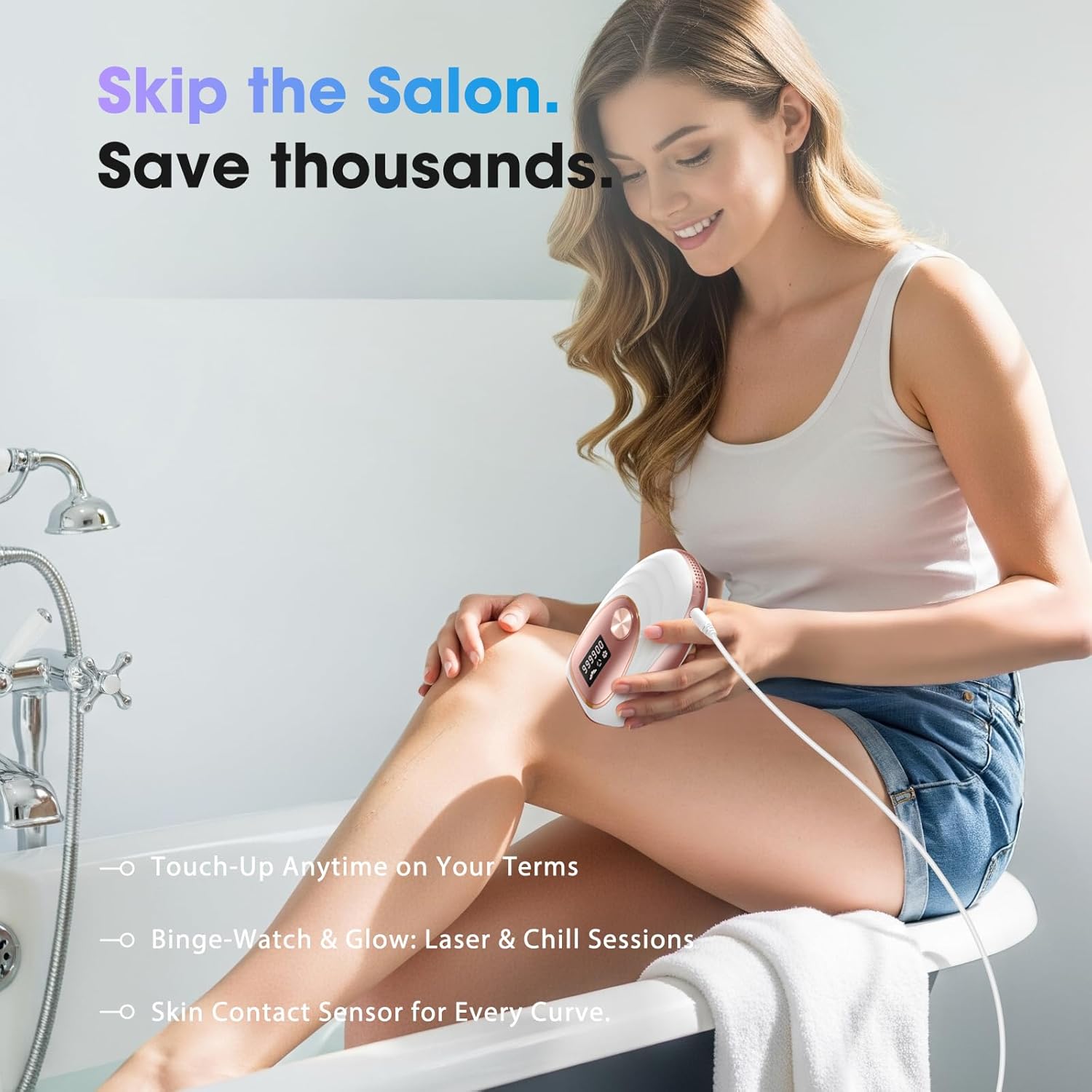 IPL Laser Hair Removal Device for Women & Men - Home 45°F Ice-Cooling Contact for Painless & Long-Lasting Results, 86% Hair Reduction in 3 Weeks for Full Body & Bikini Line, Gold