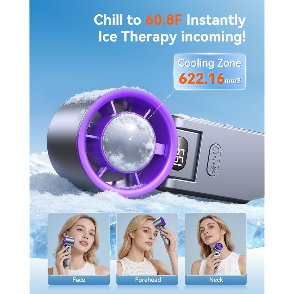Portable Handheld Fan With Ice Cooler, 199 Speed Personal Fan,5500Mah Rechargeable,20H Cooling Time,20000 Rpm Powerful Motor, Summer Essential For Travel/Outdoor/Office, Grey Purple