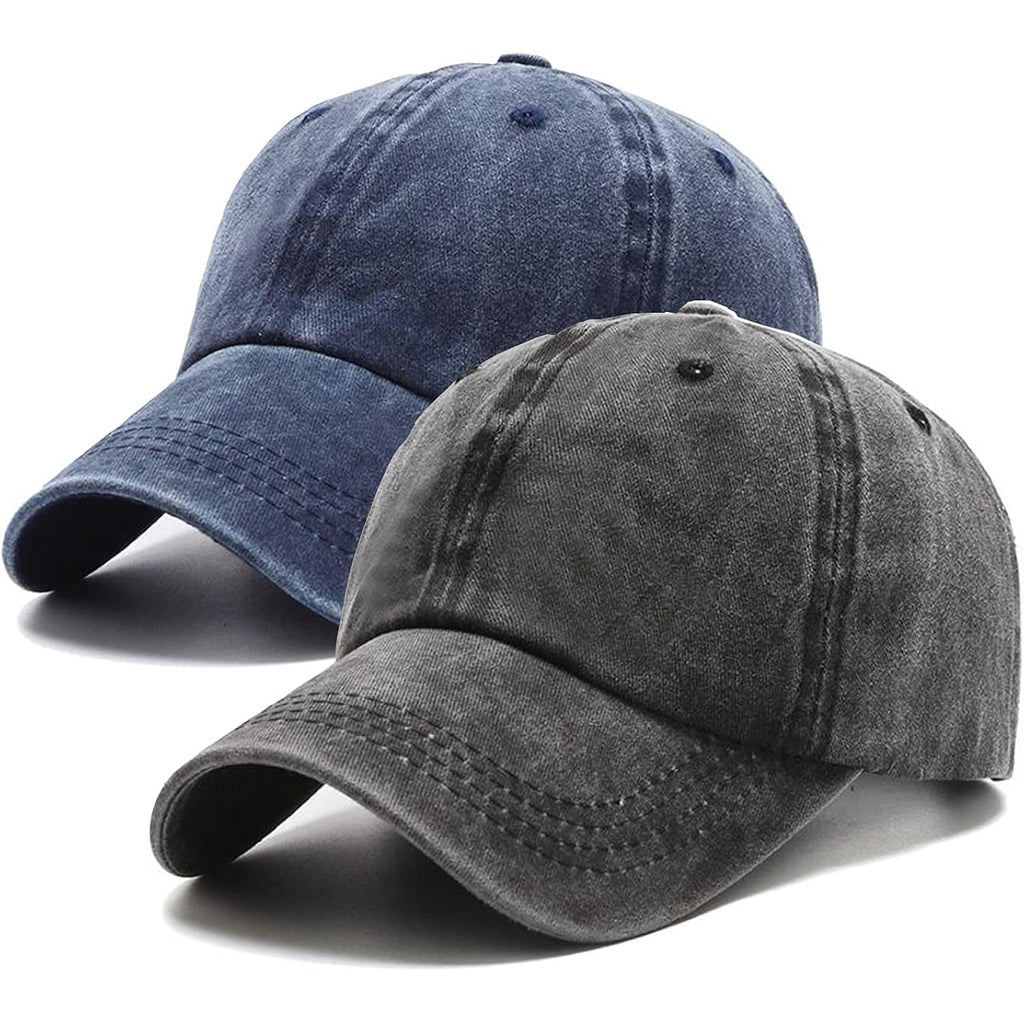 PFFY 2 Packs Vintage Washed Distressed Baseball Cap Golf Dad Hat for Men Women Black/Blue