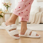 Everfoams Women'S Fuzzy Open Toe Slippers Comfy Soft Memory Foam Indoor House Shoes