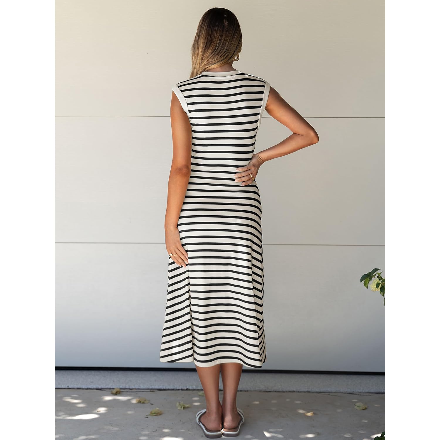 Glamaker Women Summer Tshirt Midi Dress Soft A Line Cap Sleeve Casual Sun Dress For Work Beach Vacation