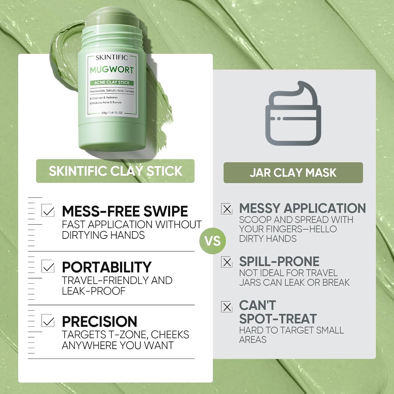 Skintific Mugwort Clay Stick Mask For Face, Redness Soothing & Breakout Control With Centella And Salicylic Acid, Gentle Exfoliating, Vegan Skincare, Wash-Off Facial Mud Mask