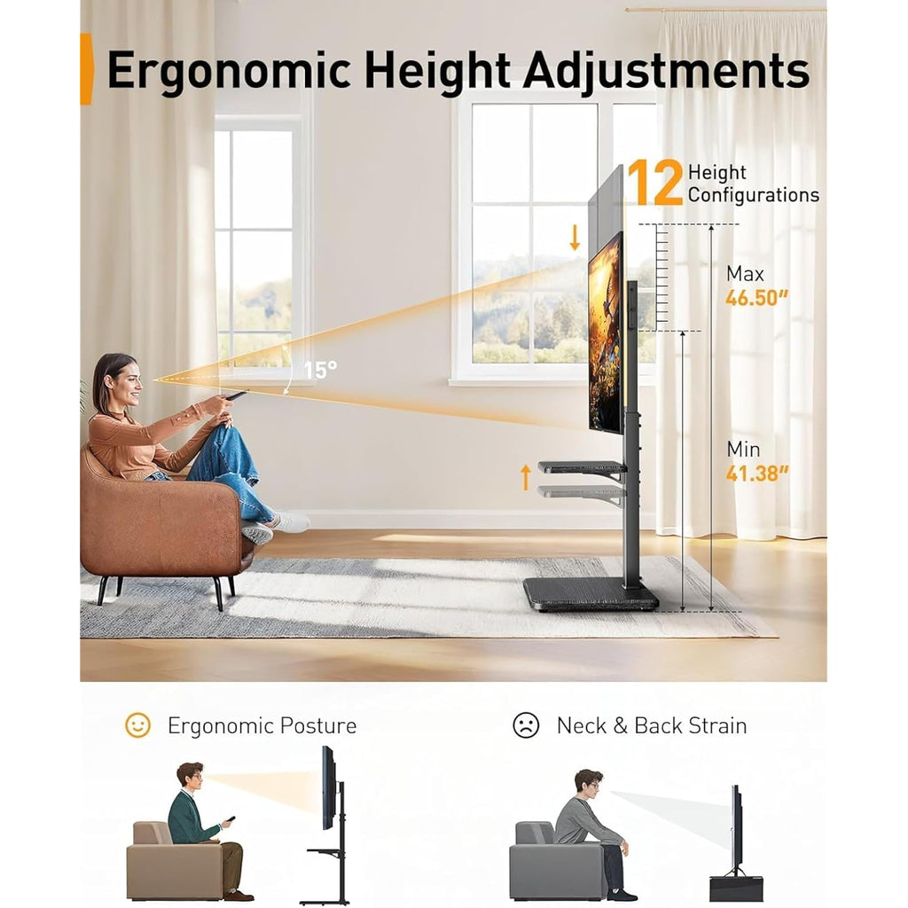 Perlegear Floor Tv Stand With Power Outlet, Universal Tv Stand For 32-75 Inch Tvs Up To 110 Lbs, Height Adjustable Standing Tv Mount, Tall Tv Mount With Wood Base, Max Vesa 600X400Mm, Pgfs06