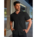 Coofandy Men'S Muscle Fit Dress Shirts Stretch Wrinkle-Free Short Sleeve Casual Button Down Shirts