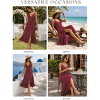 Brovave Women'S 2026 Summer Casual Boho Sundress Polka Dot Spaghetti Strap V Neck Flowy Midi Dresses