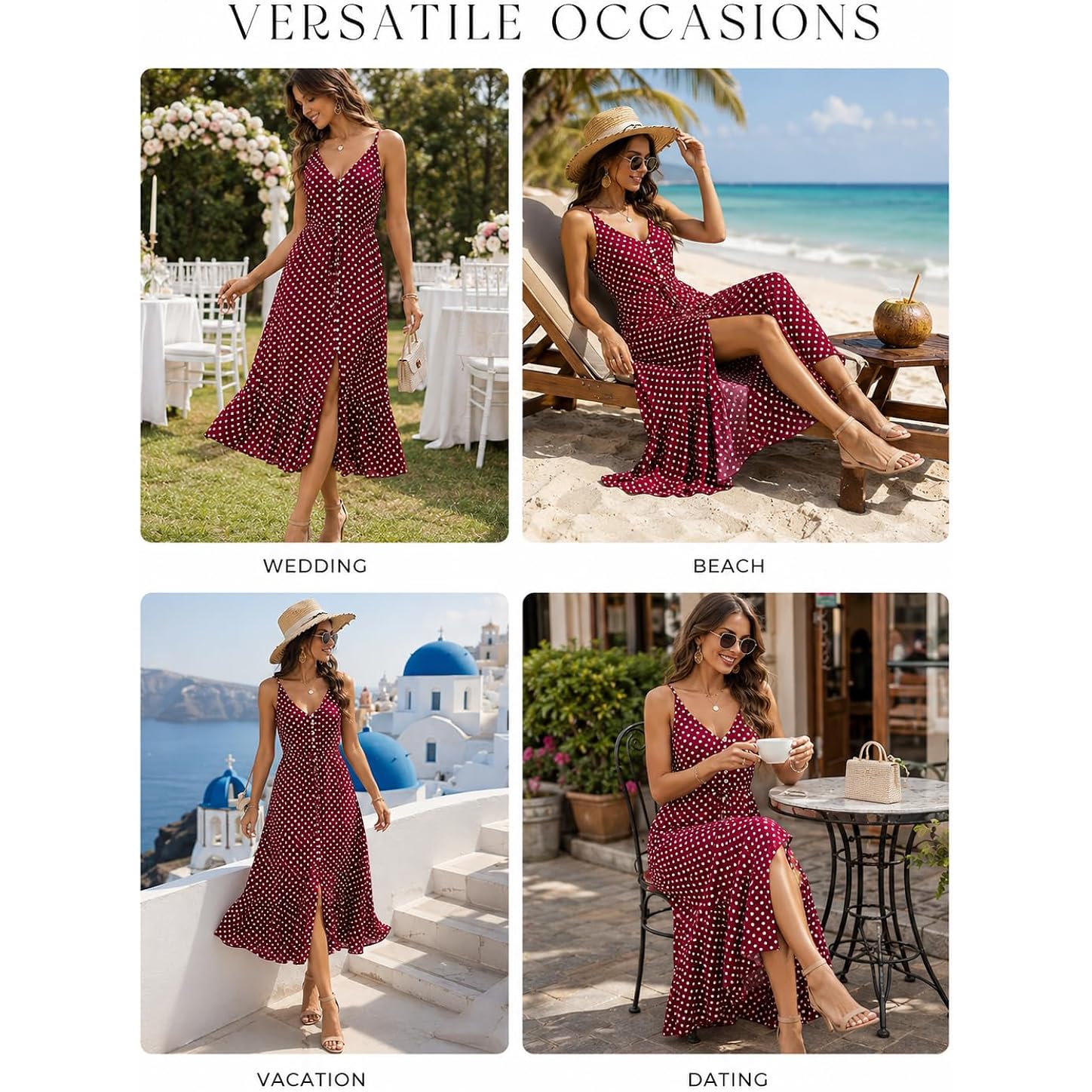 Brovave Women'S 2026 Summer Casual Boho Sundress Polka Dot Spaghetti Strap V Neck Flowy Midi Dresses