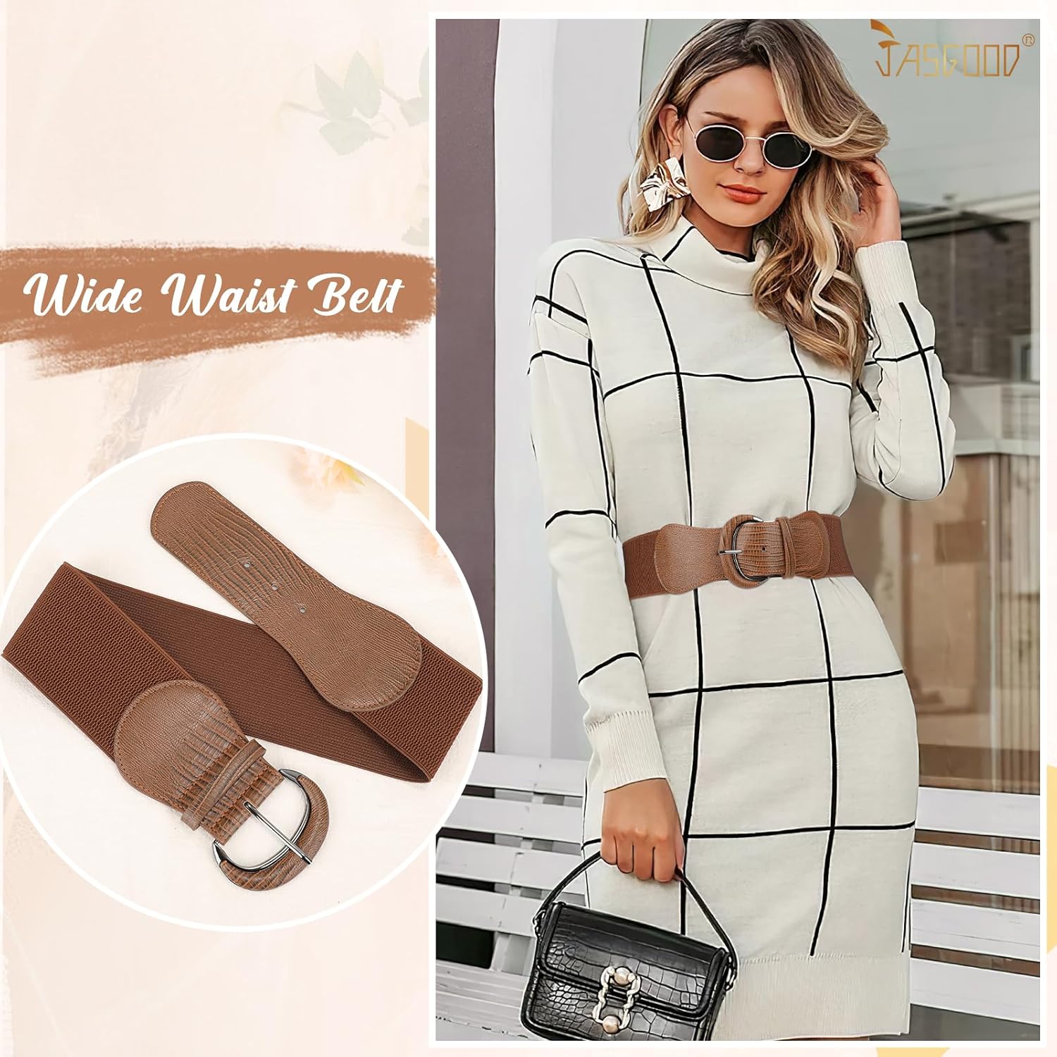 JASGOOD Women Stretchy Wide Waist Belt for Dress Ladies Vintage Elastic Belt
