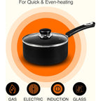 Utopia Kitchen Nonstick Saucepan Set, Cooking Pots With Lids, 1 Quart And 2 Quarts Multipurpose Kitchen Small Pots For Cooking Nonstick With Lids, 1 Qt & 2 Qt Set, Grey & Black