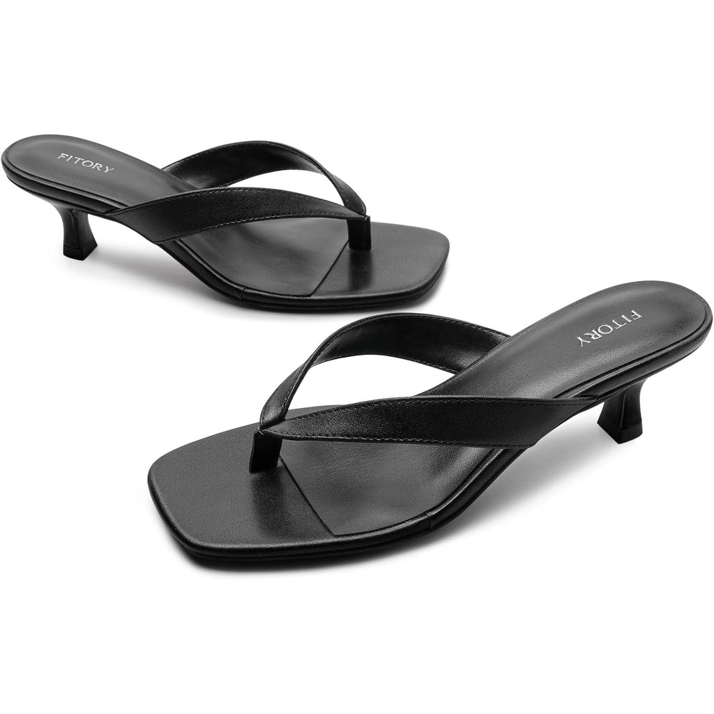 Fitory Women'S Sexy Kitten Heel Flip Flops,Square Open Toe Low Heel Sandals, Slip On Comfortable Thong Heels For Causal