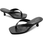 Fitory Women'S Sexy Kitten Heel Flip Flops,Square Open Toe Low Heel Sandals, Slip On Comfortable Thong Heels For Causal