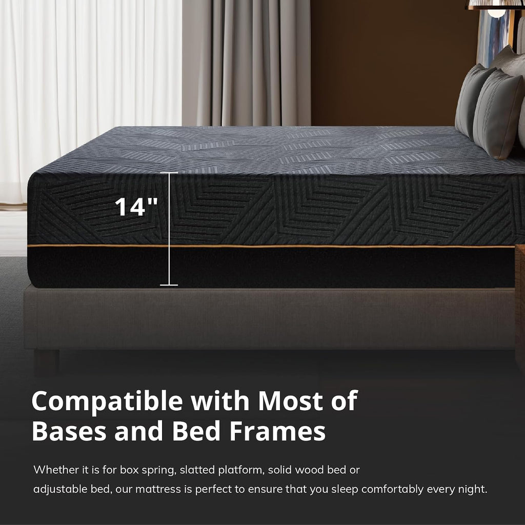 Mlily Egohome 14 Inch Queen Memory Foam Mattress For Back Pain, Cooling Copper Gel Bed In A Box, Foam Made In Usa, Certipur-Us Certified, Therapeutic Medium Firm, 60X80X14 Black