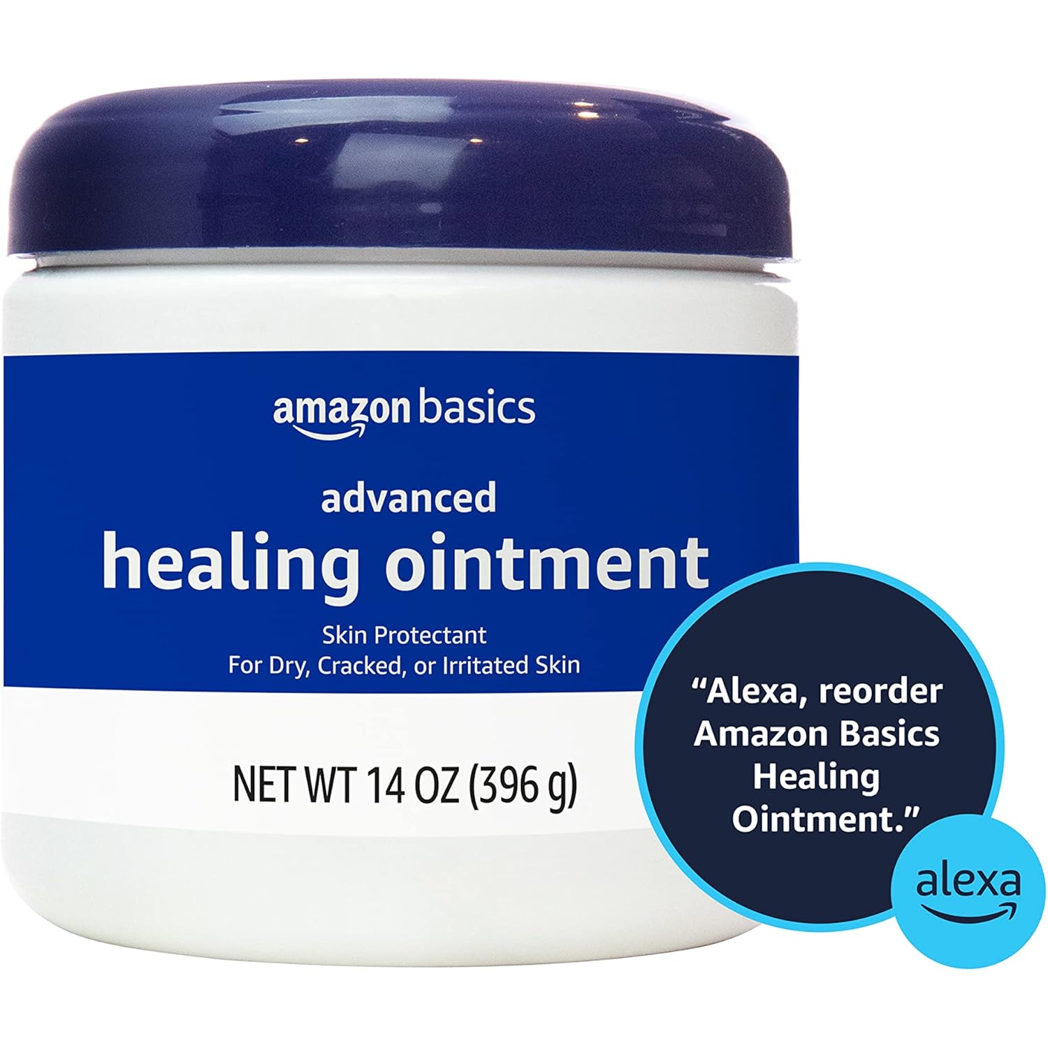 Amazon Basics Healing Ointment & Skin Protectant for Dry & Cracked Skin, Chapped Lips, Minor Cuts and Scrapes, Moisturizing Barrier Cream, Fragrance Free, 14 oz, 1-Pack
